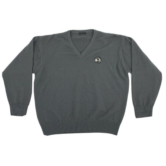 Men's Pebble‎ Beach Collection Long Sleeve V-Neck Sweater Gray Woolmark Golf - Picture 1 of 12